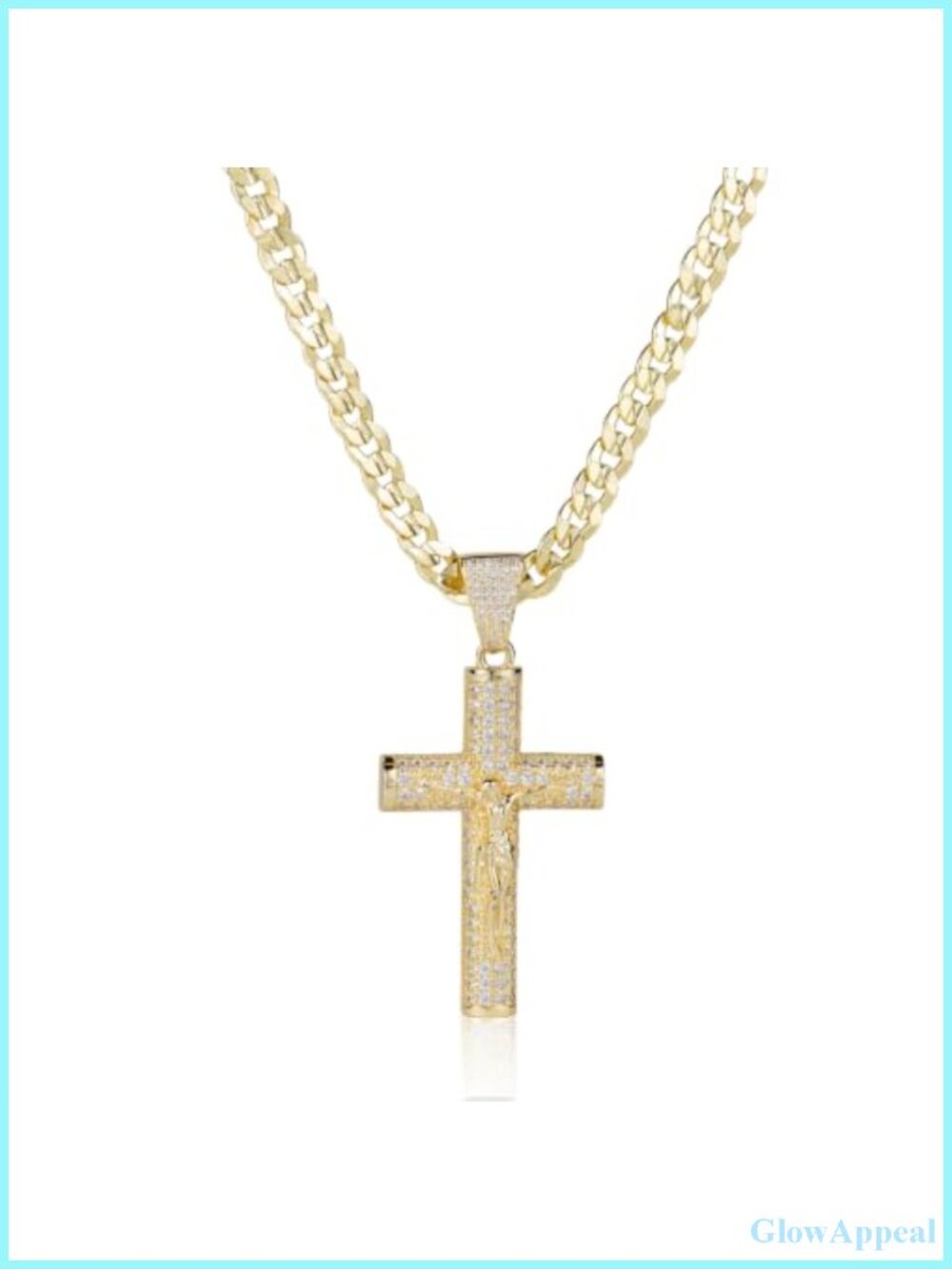 14K Gold-Plated Miami Cuban Chain Cross Necklace for Men 24 Inch Religious